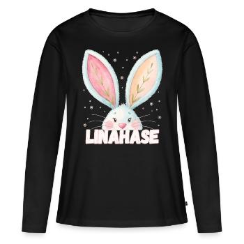 Nom Lina Rabbit Linahase Nom de l’animal - T-shirt manches longues Premium bio Femme - noir - Devant - Julia (174cm)
