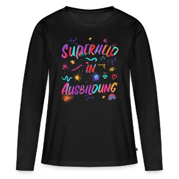 Superheld in Ausbildung - Ich kann das - Frauen Premium Bio Langarmshirt - Schwarz - Vorne - Julia (174cm)