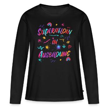 Superheldin in Ausbildung Glücksbringer Mut Kraft - Frauen Premium Bio Langarmshirt - Schwarz - Vorne - Julia (174cm)