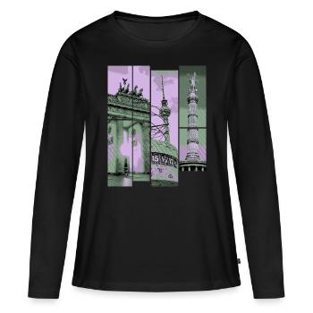 Berlin Skyline City Allemagne Collage Vintage - T-shirt manches longues Premium bio Femme - noir - Devant - Julia (174cm)