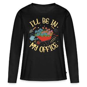 JE SERAI DANS MON BUREAU - T-shirt manches longues Premium bio Femme - noir - Devant - Julia (174cm)