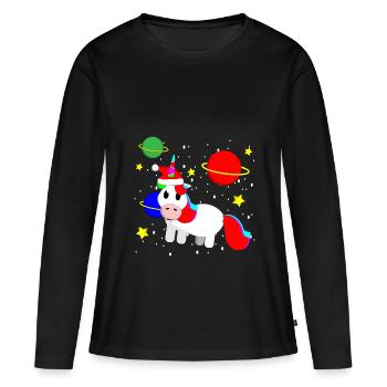 Einhorn Weihnachten Weihnachtspulli Weltall - Frauen Premium Bio Langarmshirt - Schwarz - Vorne - Julia (174cm)