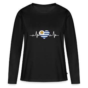 Uruguay Heart Flag Uruguay Rétro - T-shirt manches longues Premium bio Femme - noir - Devant - Julia (174cm)