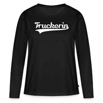 Truckerin Berufskraftfahrerin Truck Trucker Girl - Frauen Premium Bio Langarmshirt - Schwarz - Vorne - Julia (174cm)