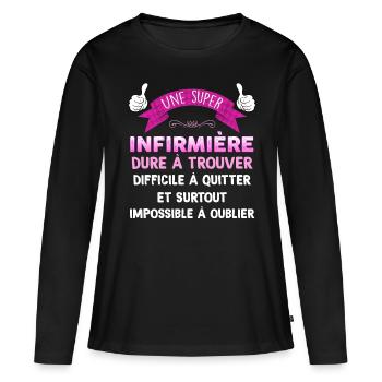 Super Infirmiere Cadeau Femme Métier Medecine - T-shirt manches longues Premium bio Femme - noir - Devant - Julia (174cm)