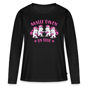 Malle Diven On Tour Mallorca Sprüche Einhorn Party - Frauen Premium Bio Langarmshirt - Schwarz - Vorne - Julia (174cm)