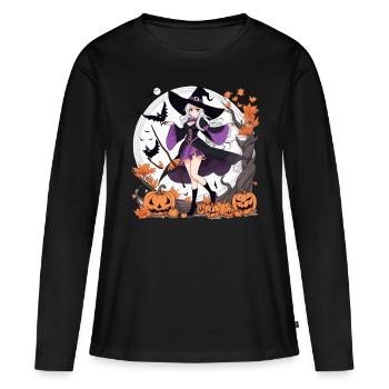 Halloween Anime Hexe - Frauen Premium Bio Langarmshirt - Schwarz - Vorne - Julia (174cm)