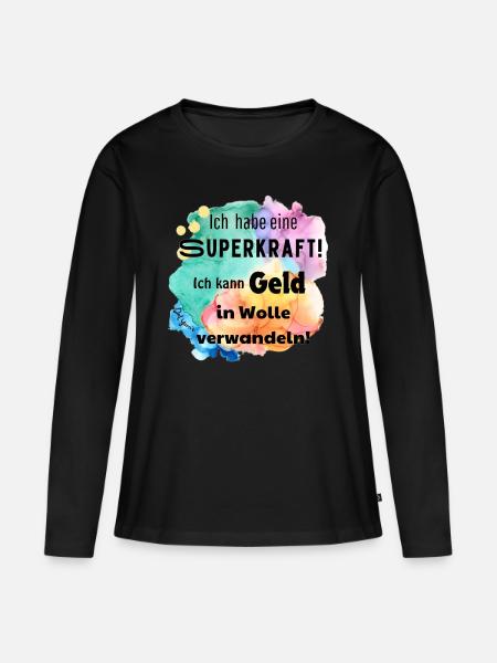 SuperkraftWolle, häkeln, stricken, lustiger Spruch - Frauen Premium Bio Langarmshirt - Schwarz