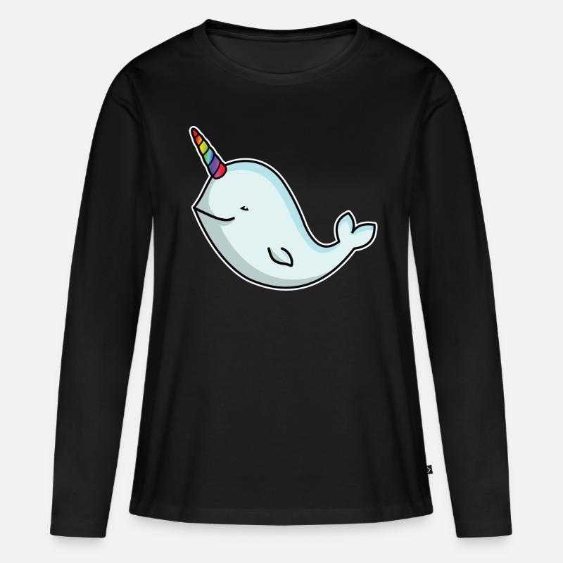 Einhornwal Wal Narwal mit Einhorn Horn Geschenk - Frauen Premium Bio Langarmshirt - Schwarz