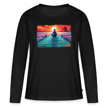 Coucher de soleil PD Moreno Yoga - T-shirt manches longues Premium bio Femme - noir - Devant - Julia (174cm)