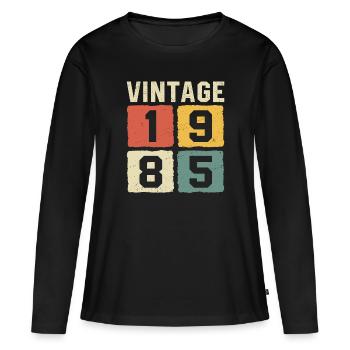 Millésime 1985 Né en 1985 - T-shirt manches longues Premium bio Femme - noir - Devant - Julia (174cm)
