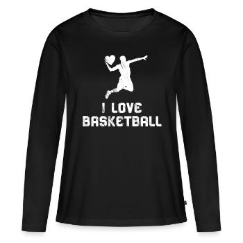 J’aime le basket-ball – Cœur pour le terrain - T-shirt manches longues Premium bio Femme - noir - Devant - Julia (174cm)