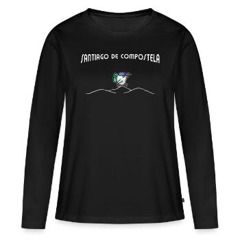 Promenades d'oiseaux Chemin de Compostelle - Saint Jacques de Compostelle - T-shirt manches longues Premium bio Femme - noir - Devant - Julia (174cm)