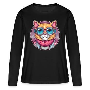 Chat cool avec des lunettes de soleil - T-shirt manches longues Premium bio Femme - noir - Devant - Julia (174cm)