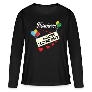 Fleischerin 10 jähriges Jubiläum Fleischerei Jubi - Frauen Premium Bio Langarmshirt - Schwarz - Vorne - Julia (174cm)
