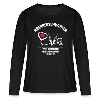 Krankenschwester Superheldin Beruf Medizin - Frauen Premium Bio Langarmshirt - Schwarz - Vorne - Julia (174cm)