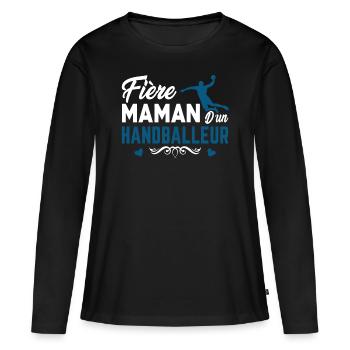 stolze Mutter eines Handballers - Frauen Premium Bio Langarmshirt - Schwarz - Vorne - Julia (174cm)