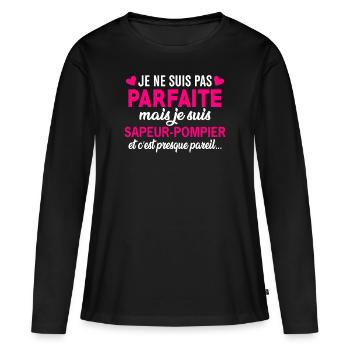 Ich bin Feuerwehrmann und es ist fast dasselbe. - Frauen Premium Bio Langarmshirt - Schwarz - Vorne - Julia (174cm)