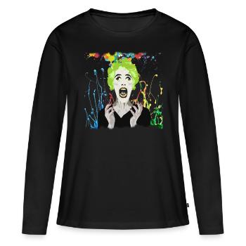 Crazy Lady - T-shirt manches longues Premium bio Femme - noir - Devant - Julia (174cm)