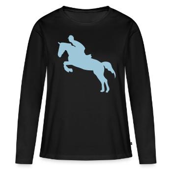 Springpferd 3 Hindernis Pferdespringen - Frauen Premium Bio Langarmshirt - Schwarz - Vorne - Julia (174cm)