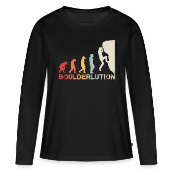 Bouldern Klettern Evolution Bergsteiger Vintage - Frauen Premium Bio Langarmshirt - Schwarz - Vorne - Julia (174cm)