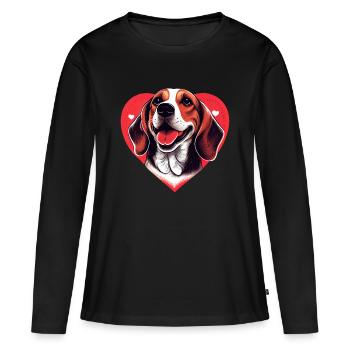 happy Beagle Dog mit Herz - Frauen Premium Bio Langarmshirt - Schwarz - Vorne - Julia (174cm)