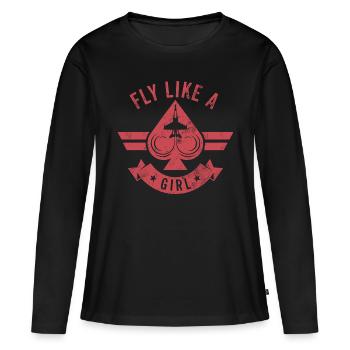 Top Gun Maverick Fly Like A Girl - T-shirt manches longues Premium bio Femme - noir - Devant - Julia (174cm)