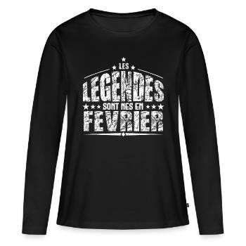 Février | les Légendes sont nés en Février Anniver - T-shirt manches longues Premium bio Femme - noir - Devant - Julia (174cm)