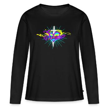 L.Gor Dolch mit Herz - Frauen Premium Bio Langarmshirt - Schwarz - Vorne - Julia (174cm)