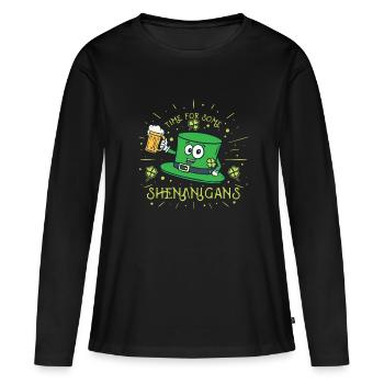 St Patricks Day Irland Party Shamrock Kleeblatt - Frauen Premium Bio Langarmshirt - Schwarz - Vorne - Julia (174cm)