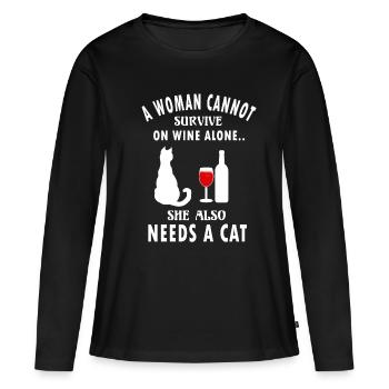 Cat Mother Wine Lover Funny Cat Owner Gift - Frauen Premium Bio Langarmshirt - Schwarz - Vorne - Julia (174cm)