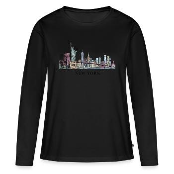 PD Moreno Brooklyn Bridge NYC - T-shirt manches longues Premium bio Femme - noir - Devant - Julia (174cm)