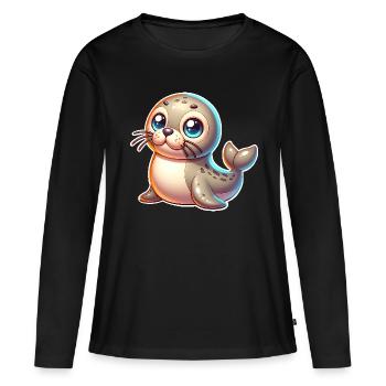 Robbe Seehund - Frauen Premium Bio Langarmshirt - Schwarz - Vorne - Julia (174cm)