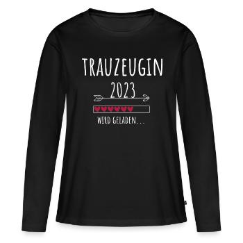 Trauzeugin 2023 Hochzeit Team Bride JGA - Frauen Premium Bio Langarmshirt - Schwarz - Vorne - Julia (174cm)
