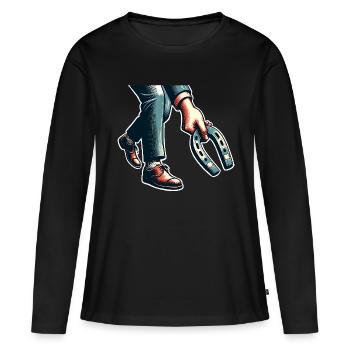 Lancer de fer à cheval Lancer de fer à cheval - T-shirt manches longues Premium bio Femme - noir - Devant - Julia (174cm)