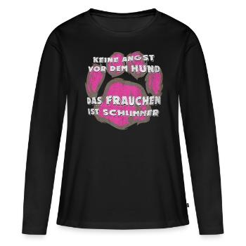 Frauchen ist schlimmer ist gefährlich - Frauen Premium Bio Langarmshirt - Schwarz - Vorne - Julia (174cm)