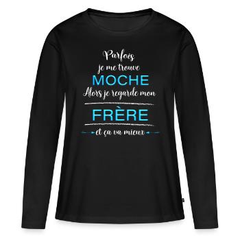 Frere. Idée cadeau frère ou soeur - T-shirt manches longues Premium bio Femme - noir - Devant - Julia (174cm)