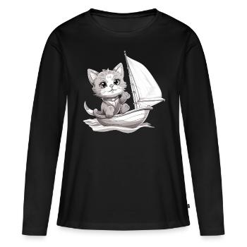 Chat à voile sur dériveur - T-shirt manches longues Premium bio Femme - noir - Devant - Julia (174cm)