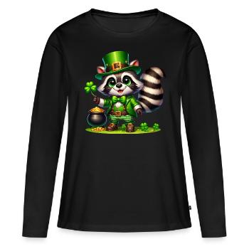 Fête de la Saint-Patrick raton laveur Cartoon Pot de chemise d’or - T-shirt manches longues Premium bio Femme - noir - Devant - Julia (174cm)