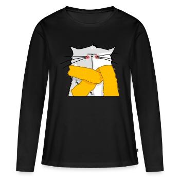 portrait d'un chat à écharpe - T-shirt manches longues Premium bio Femme - noir - Devant - Julia (174cm)