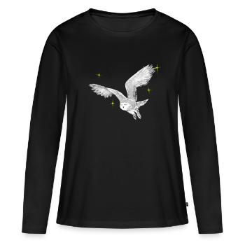 Hibou des neiges dessiné à la main avec des étoiles - T-shirt manches longues Premium bio Femme - noir - Devant - Julia (174cm)