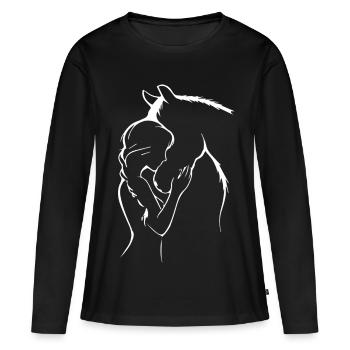 Silhouette de fille amoureuse au cœur de cavalier - T-shirt manches longues Premium bio Femme - noir - Devant - Julia (174cm)