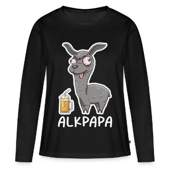 Alkpapa Alpaga avec chope de bière – Diction drôle - T-shirt manches longues Premium bio Femme - noir - Devant - Julia (174cm)