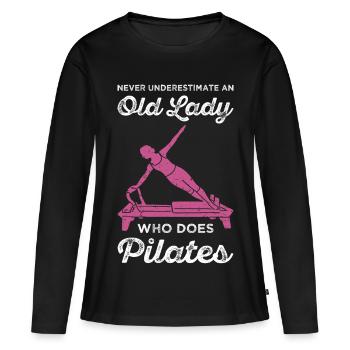 Unterschätze niemals eine alte Frau, die Pilates macht - Frauen Premium Bio Langarmshirt - Schwarz - Vorne - Julia (174cm)