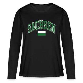 Drapeau de Saxe - T-shirt manches longues Premium bio Femme - noir - Devant - Julia (174cm)
