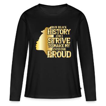 Mois de l’histoire des Noirs Histoire des Noirs - T-shirt manches longues Premium bio Femme - noir - Devant - Julia (174cm)