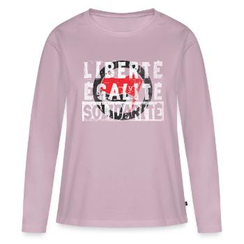 antifa liberté égalité fraternité - T-shirt manches longues Premium bio Femme - rose poudré - Devant - Julia (174cm)
