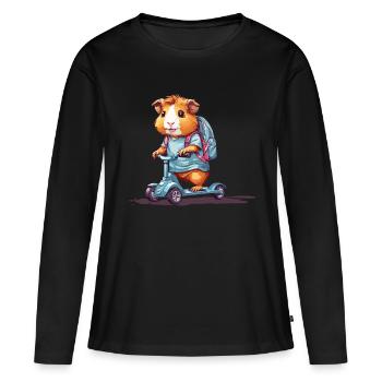 Aventure du cochon d’Inde le premier jour d’école - T-shirt manches longues Premium bio Femme - noir - Devant - Julia (174cm)