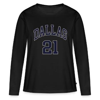 Dallas 21 - Frauen Premium Bio Langarmshirt - Schwarz - Vorne - Julia (174cm)