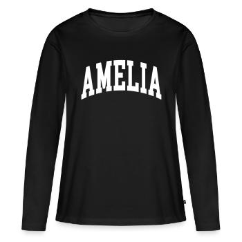 Amelia - Frauen Premium Bio Langarmshirt - Schwarz - Vorne - Julia (174cm)